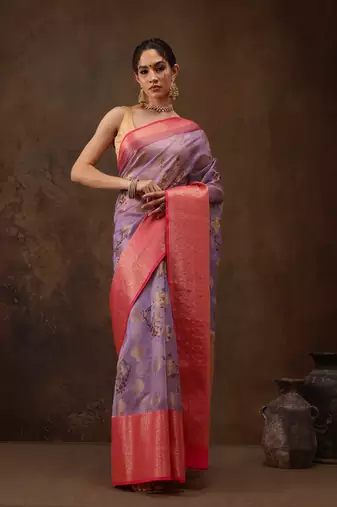 Lavendor Floral Digital Printed Chanderi Art Silk Saree