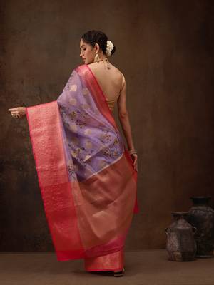Lavendor Floral Digital Printed Chanderi Art Silk Saree 3