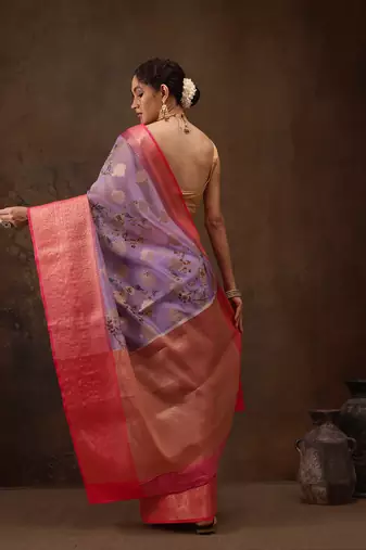 Lavendor Floral Digital Printed Chanderi Art Silk Saree