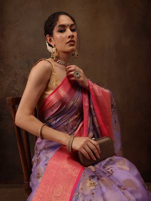 Lavendor Floral Digital Printed Chanderi Art Silk Saree 4