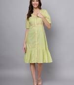 GREEN LUREX EMBROIDERED TIER DRESS