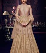 Rose Gold Embroidered Silk Semi Stitched Anarkali Churidar Suit. Up To 42" Size