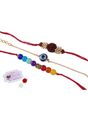 3 fashion 7 chakra, evil eye & rudraksha rakhi for rakshabandhan festival brother rakhi handcrafted 1