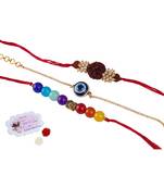3 fashion 7 chakra, evil eye & rudraksha rakhi for rakshabandhan festival brother rakhi handcrafted