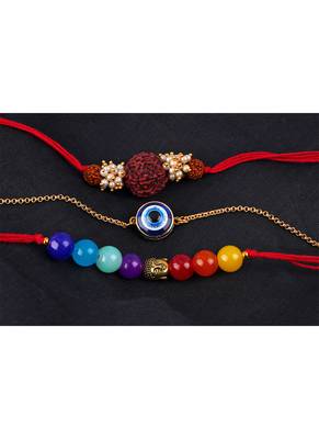 3 fashion 7 chakra, evil eye & rudraksha rakhi for rakshabandhan festival brother rakhi handcrafted 2