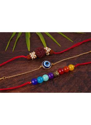 3 fashion 7 chakra, evil eye & rudraksha rakhi for rakshabandhan festival brother rakhi handcrafted 3