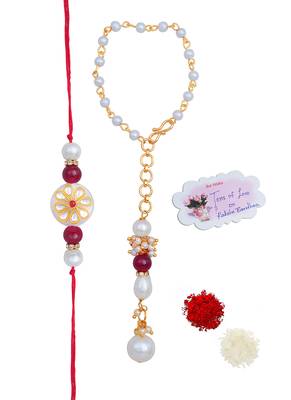 Handmade kundan white stone rakhi for brother,combo pearl collection couple pair rakhi set 1