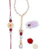 Handmade kundan white stone rakhi for brother,combo pearl collection couple pair rakhi set