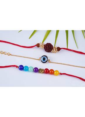 3 fashion 7 chakra, evil eye & rudraksha rakhi for rakshabandhan festival brother rakhi handcrafted 4