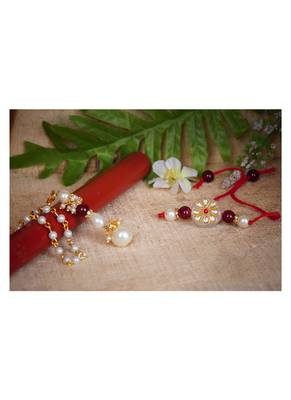 Handmade kundan white stone rakhi for brother,combo pearl collection couple pair rakhi set 2