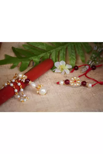 Handmade kundan white stone rakhi for brother,combo pearl collection couple pair rakhi set