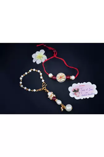 Handmade kundan white stone rakhi for brother,combo pearl collection couple pair rakhi set