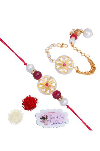Handmade kundan white stone rakhi for brother, combo fancy design collection couple pair rakhi set