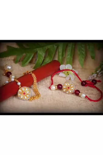 Handmade kundan white stone rakhi for brother, combo fancy design collection couple pair rakhi set