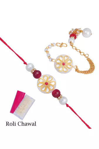 Handmade kundan white stone rakhi for brother, combo fancy design collection couple pair rakhi set
