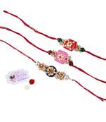 3 colorful design kundan stone rakhi for bhaiya ,bhai rakhi set with roli chawal for raksha bandhan