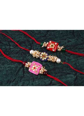 3 colorful design kundan stone rakhi for bhaiya ,bhai rakhi set with roli chawal for raksha bandhan 2