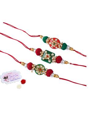 3 colorful kundan stone rakhi for bhaiya ,bhai rakhi set with roli chawal for raksha bandhan 1
