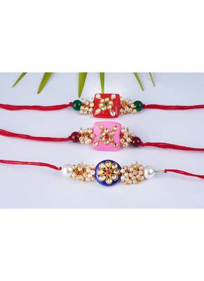 3 colorful design kundan stone rakhi for bhaiya ,bhai rakhi set with roli chawal for raksha bandhan 4
