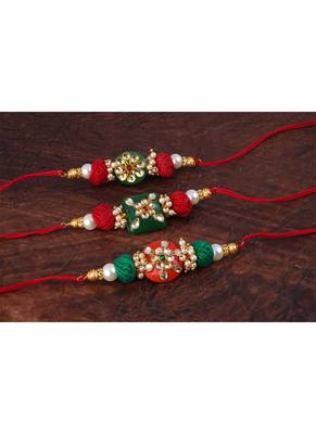 3 colorful kundan stone rakhi for bhaiya ,bhai rakhi set with roli chawal for raksha bandhan 2