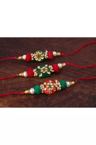 3 colorful kundan stone rakhi for bhaiya ,bhai rakhi set with roli chawal for raksha bandhan