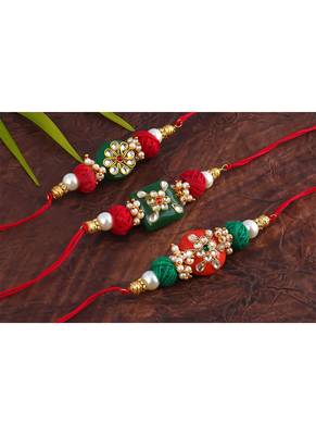 3 colorful kundan stone rakhi for bhaiya ,bhai rakhi set with roli chawal for raksha bandhan 3