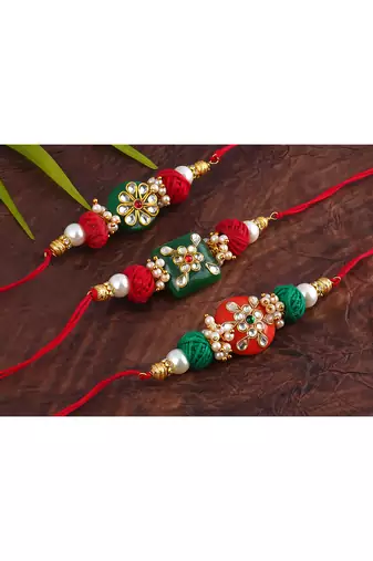 3 colorful kundan stone rakhi for bhaiya ,bhai rakhi set with roli chawal for raksha bandhan