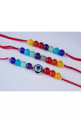 3 fashion 7 chakra with evil eye and buddha rakhi for rakshabandhan festival bhaiya rakhi