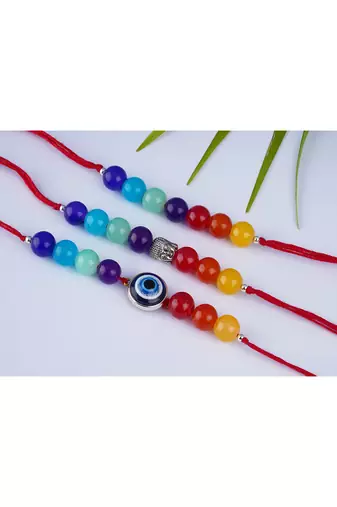 3 fashion 7 chakra with evil eye and buddha rakhi for rakshabandhan festival bhaiya rakhi