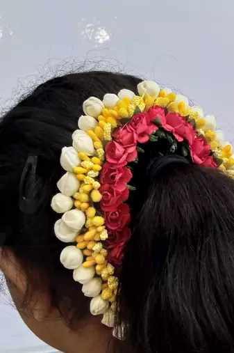 Red & yellow hair gajra