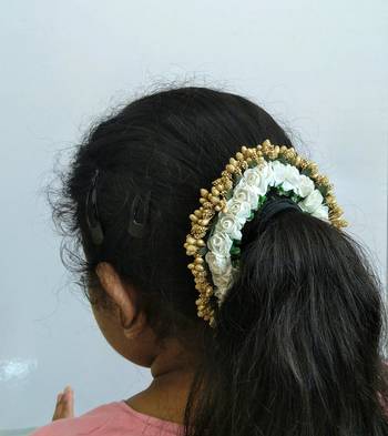 White & gold hair gajra 3