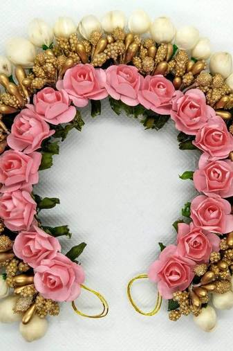 Peach rose mogra gajra