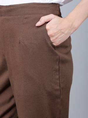 Brown Cotton Pant - Flax 4