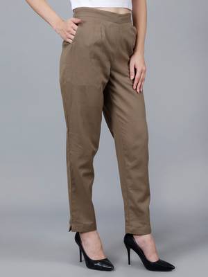 Brown Cotton Pant - Flax 4