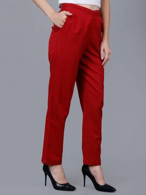 Maroon Cotton Pant - Flax 4