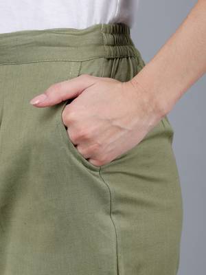 green Cotton Pant - Flax 4