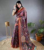 Wine Cotton Blend  Designer Zari Weaving Rich Pallu Saree With Blouse