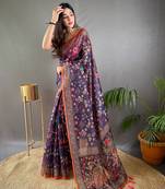 Purple Cotton Blend & Designer Zari Weaving Rich Pallu Saree With Blouse
