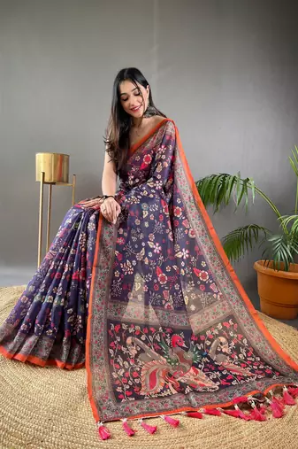 Purple Cotton Blend & Designer Zari Weaving Rich Pallu Saree With Blouse