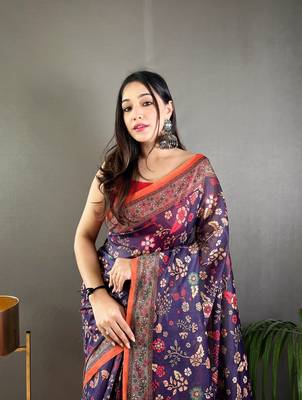 Purple Cotton Blend & Designer Zari Weaving Rich Pallu Saree With Blouse 3