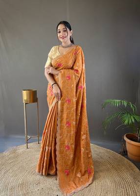 Orange Leelavanti tussar silk bland embroidary work saree with Blouse 1