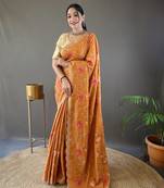 Orange Leelavanti tussar silk bland embroidary work saree with Blouse