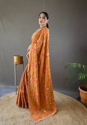 Orange Leelavanti tussar silk bland embroidary work saree with Blouse 3