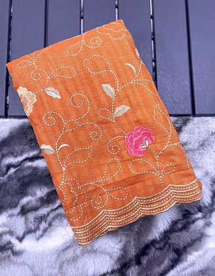 Orange Leelavanti tussar silk bland embroidary work saree with Blouse 4