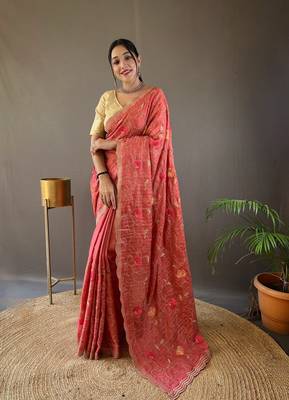Pink Leelavanti tussar silk bland embroidary work saree with Blouse 1
