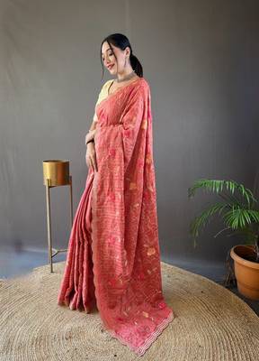 Pink Leelavanti tussar silk bland embroidary work saree with Blouse 2