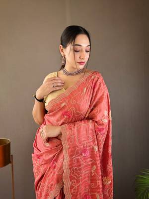 Pink Leelavanti tussar silk bland embroidary work saree with Blouse 3