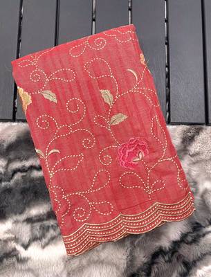 Pink Leelavanti tussar silk bland embroidary work saree with Blouse 4