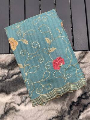 Sky Leelavanti tussar silk bland embroidary work saree with Blouse 4