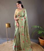 Green Leelavanti tussar silk bland embroidary work saree with Blouse